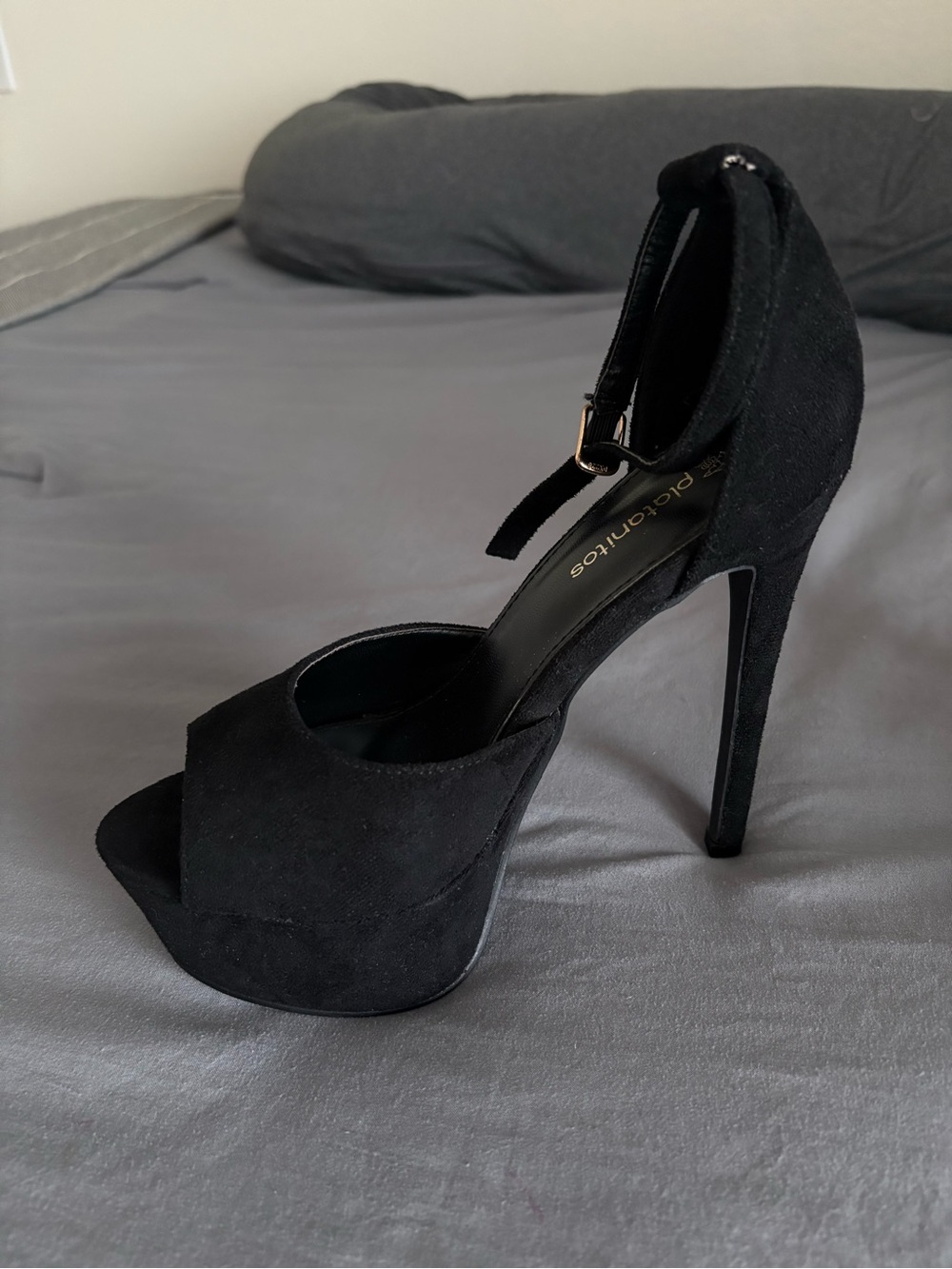 Black Suede Platform Ankle-Strap Stiletto Heels
